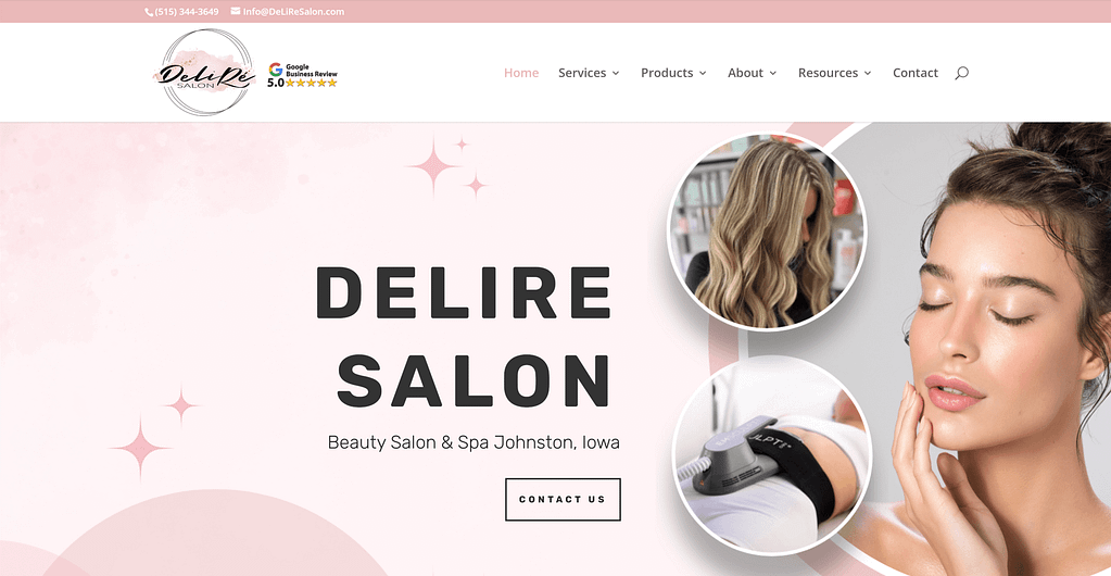 Home DeLiRe Beauty Salon Spa+Iowa-Web-Designer