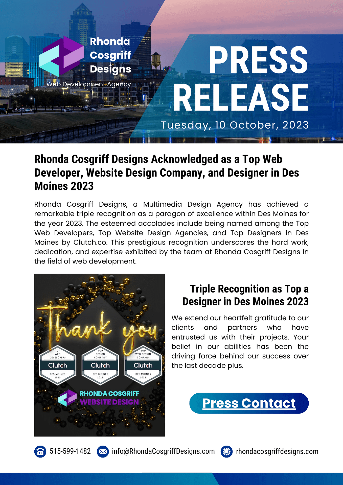 Press release: Triple Recognition as a Top Designer in Des Moines